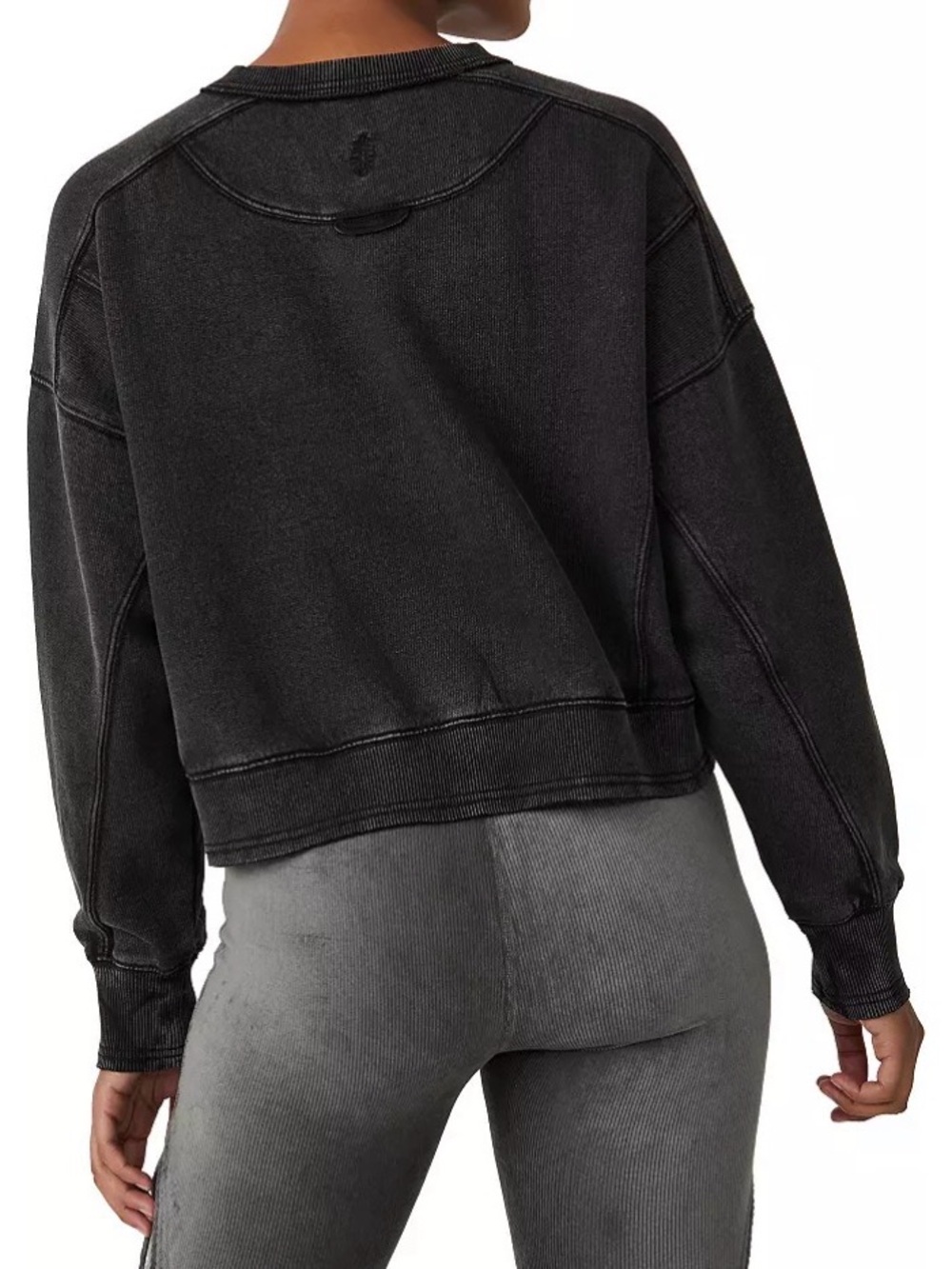 Free People Washed Black Boxy Crewneck Sweatshirt